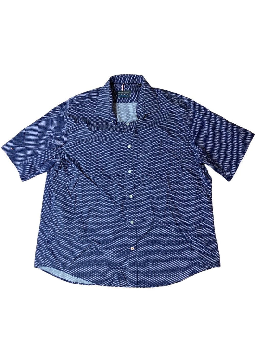 Tommy Hilfiger Men's Short Sleeve Button Up Shirt XL Stretch Blue Geo